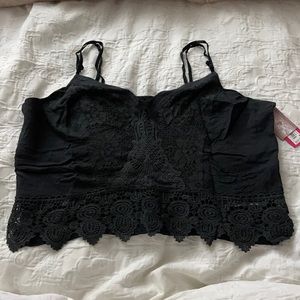 NWT Black Lace Elastic Back Crop Top